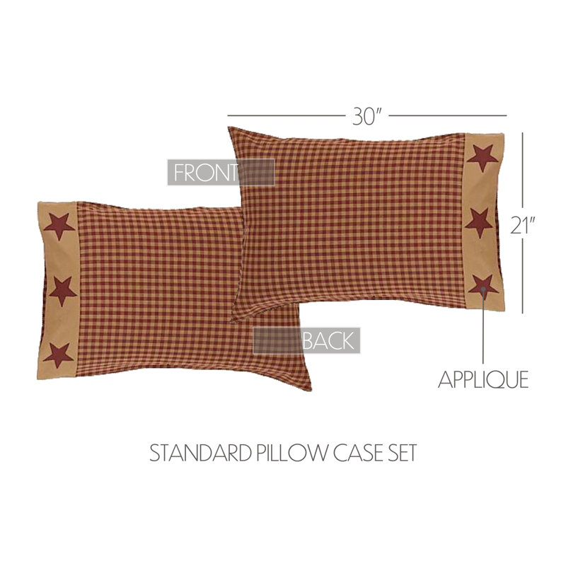 Standard Cotton Pillowcase with Barn Star Applique, Set of 2
