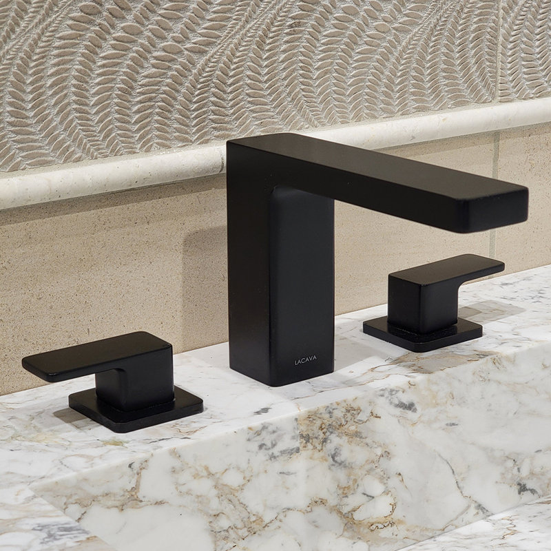 Eleganza Widespread Bathroom Faucet with Drain Assembly, Matte Black, Lever Handle