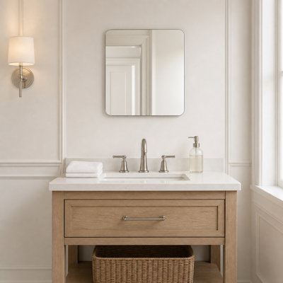 Frameless Bathroom Mirror Rounded Corner HD Explosion Proof Wall Mirror for Vanity Horizontal or Vertical Mount