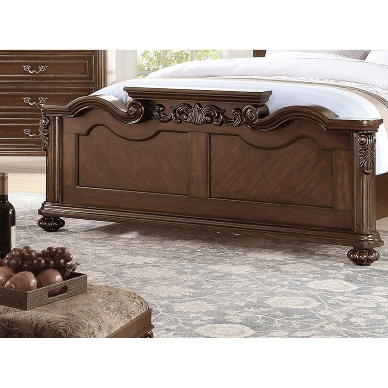 Élégant grand lit avec tête de lit tapissier en similicuir noyer traditionnel, Grand lit