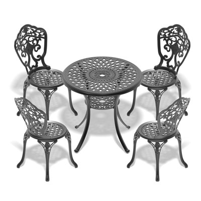 Outdoor Cast Aluminum Dining In Black, Elegant Carvings, Resistance, Noise-reducing Foot Pad, 4 Capacity 5 , Traditional Patterns, Heat- Finish, Fatigue-relieving Chairs