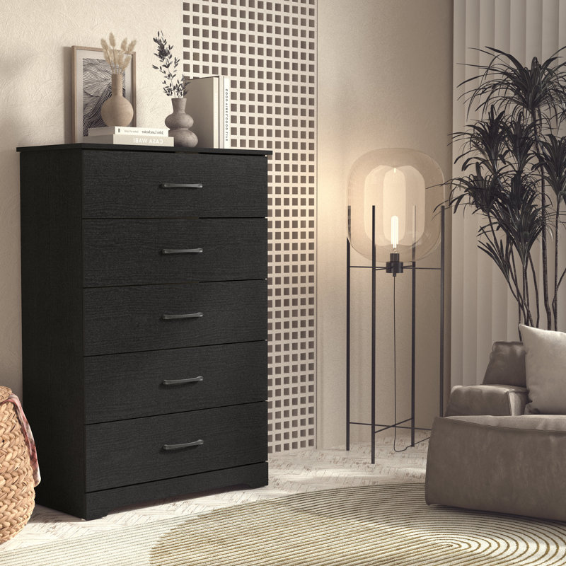 Commode 5 tiroirs Arkia, Chêne noir / robuste