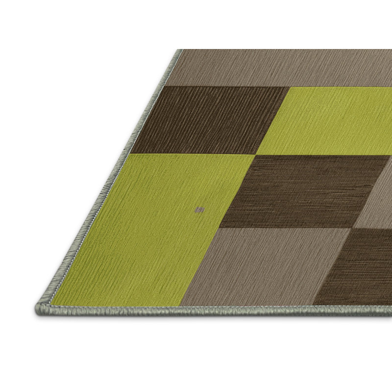 Machine Washable Checkered Green Area Rug, Rectangle 8' x 10'
