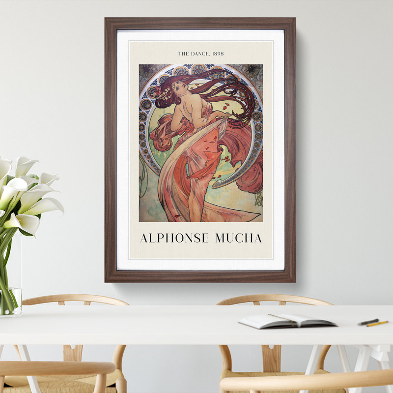 The Dance by Alphonse Mucha - Framed Print, 36cm H x 27cm W x 2cm D, Walnut Framed