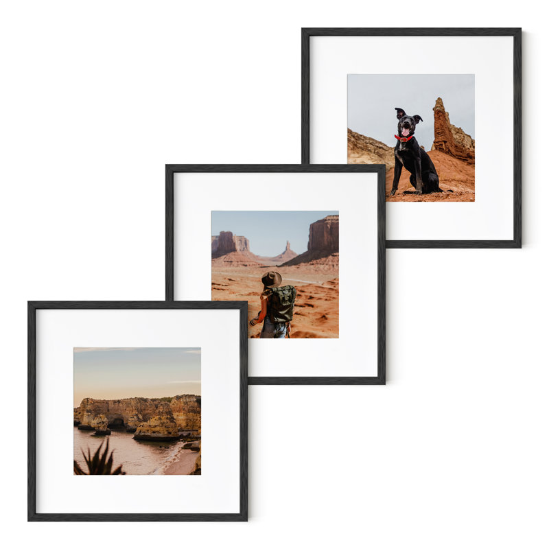 Cadre photo en bois - ensemble de 3, 12 po x 12 po avec passe-partout pour 8 po x 8 po, Noir