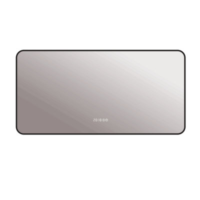 48*24 Inch Black Frame Wall Mirror With Rounded Corners Vanity Mirror, Temperature Display, Tri Color Light, Defogging, High-Quality Aluminum Alloy Frame, High-Definition Tempered Glass