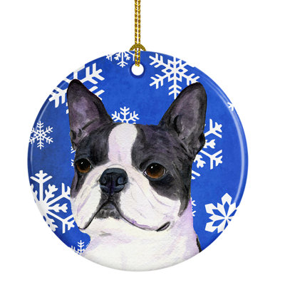 Ornement figurine suspendu en céramique de noël hiver en céramique boston terrier