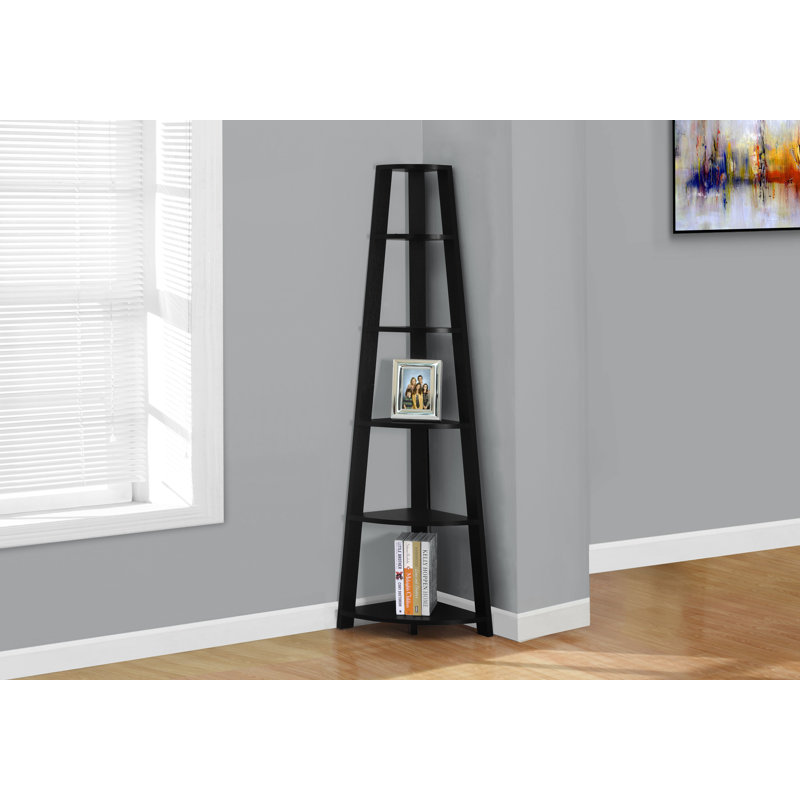 Bookshelf, Bookcase, Etagere, Corner, 5 Tier, 72"H, Office, Bedroom, Brown Laminate, Contemporary, Modern, Espresso