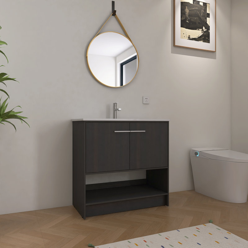 Ensemble de meuble-lavabo simple 36 po avec lavabo en céramique Ilton, Noir, 36"