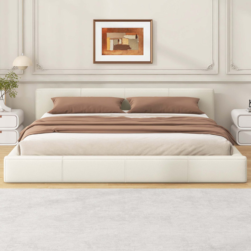 Lit tapissier, Beige, Très grand