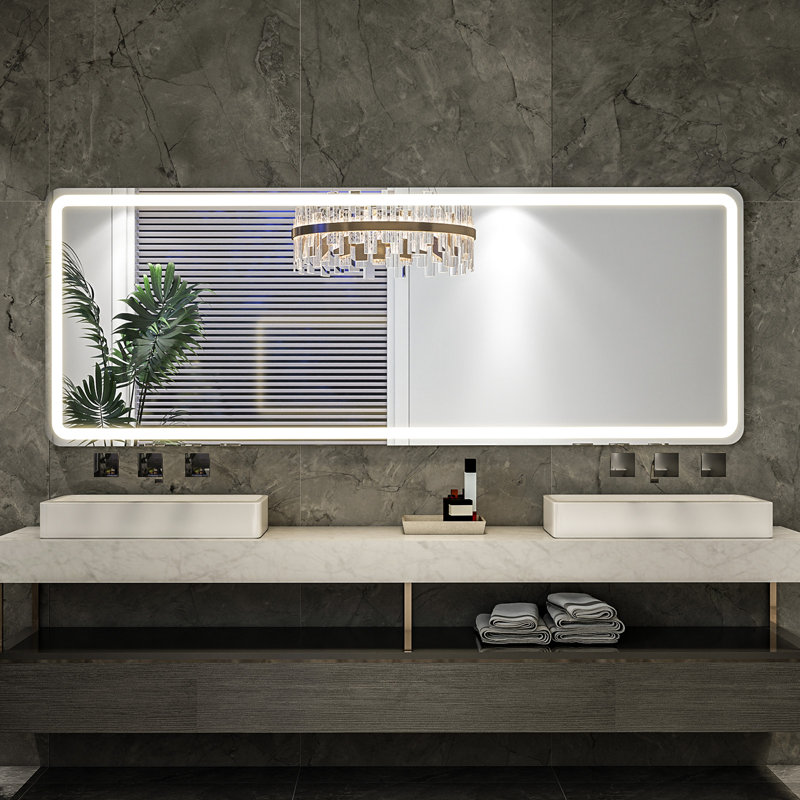 Holroyd Lighted Full Length Mirror with Stand Rectangle LED Wall Mirror, 21" x 64" W x 2'' D, White