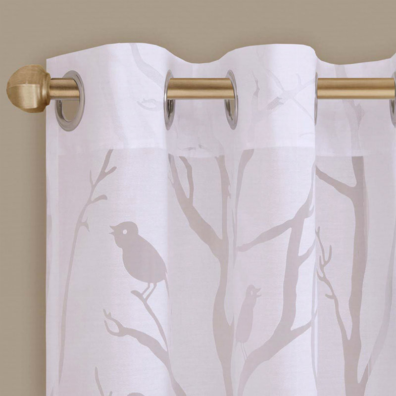 Grommet Top Sheer Bird Window Curtain, White, 50.13" W x 63.16" L