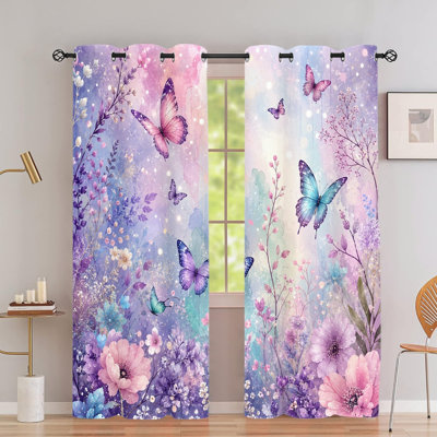 2 PCS rideaux occultant avec œillets, rideaux à imprimé floral de vigne à motif d'aquarelle de jardin, isolant thermique, réducteur de bruit, protection de la vie privée, couvre-fenêtres décoratifs obscurcissants pour chambre à coucher