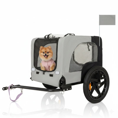 Remorque robuste pour animaux pliable pour vélos conçue pour une utilisation extérieure, avec roues de 16 pouces convenant à divers terrains et attelage universel - Chariot de transport pliable pour chiens ou cargaison, noir / gris