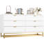 Commode blanche à 6 tiroirs de 53,5 pouces avec poignées et pieds en métal doré, organisateur de commode moderne pour chambre à coucher, placard ou couloir-1168516851