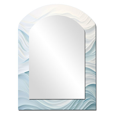 Blue And White Simplicity Wave - Marble Asymmetrical Wall Mirror, Modern Arch Decorative Mirror, Printed Metal Art