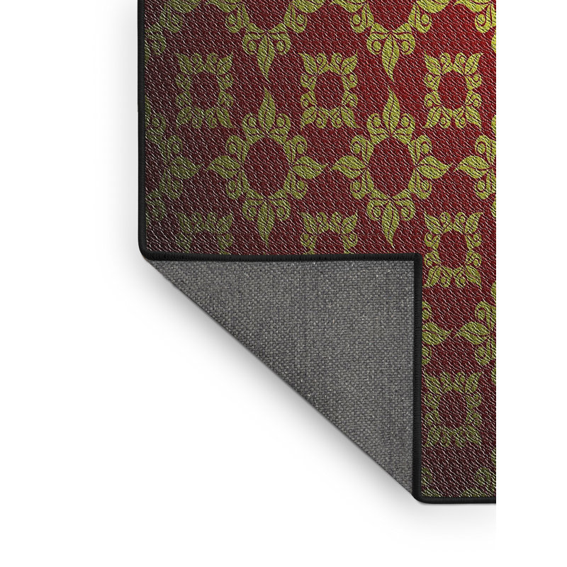 Tapis rouge/noir/jaune tissé à la machine, Rectangle 2 pi x 4 pi