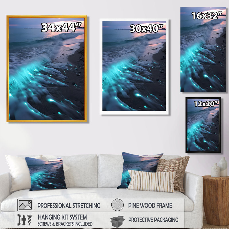 «Bioluminescence Algae Sunset Breaking Waves - Beach & Ocean», art mural, H 20 po x l 12 po x P 1 po
