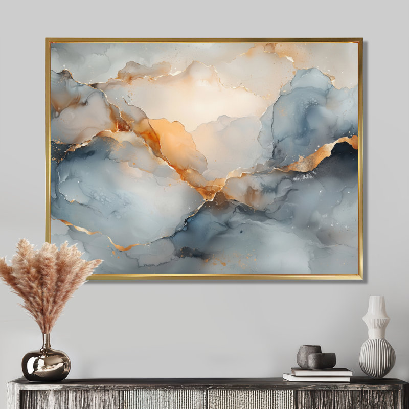 Amann - Abstract Wall Art, H 12 po x l 20 po, Cadre flottant, Doré
