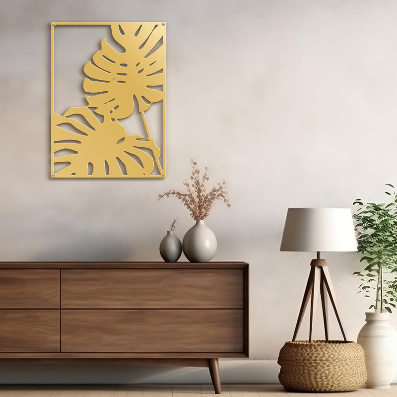 Deux feuilles de monstres tropicaux, décoration murale abstraite moderne minimaliste, décoration murale, Doré