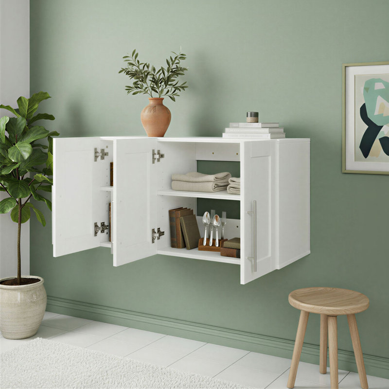 Armoire de rangement murale blanche 35,43 "avec portes, armoire de rangement moderne avec tablettes
