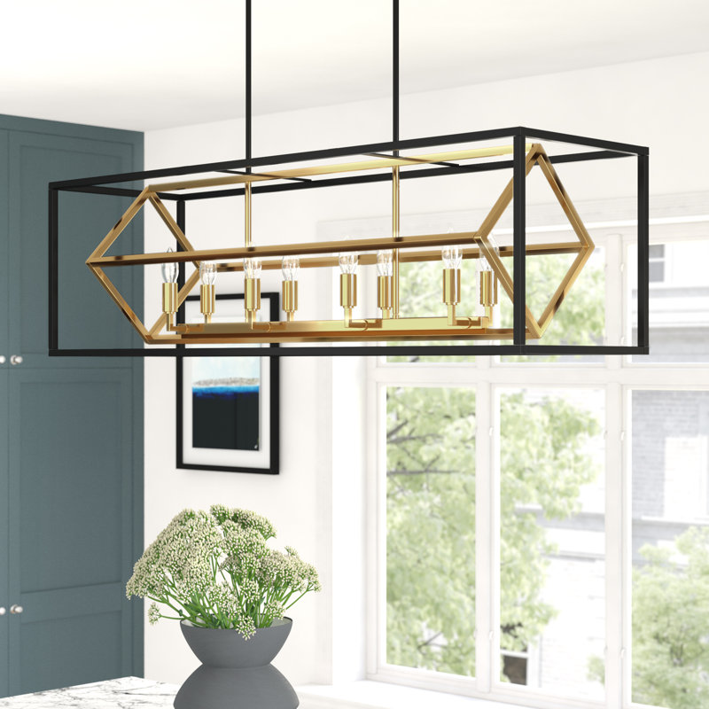 Guzik 8-Light Rectangular Metal Chandelier, Brass