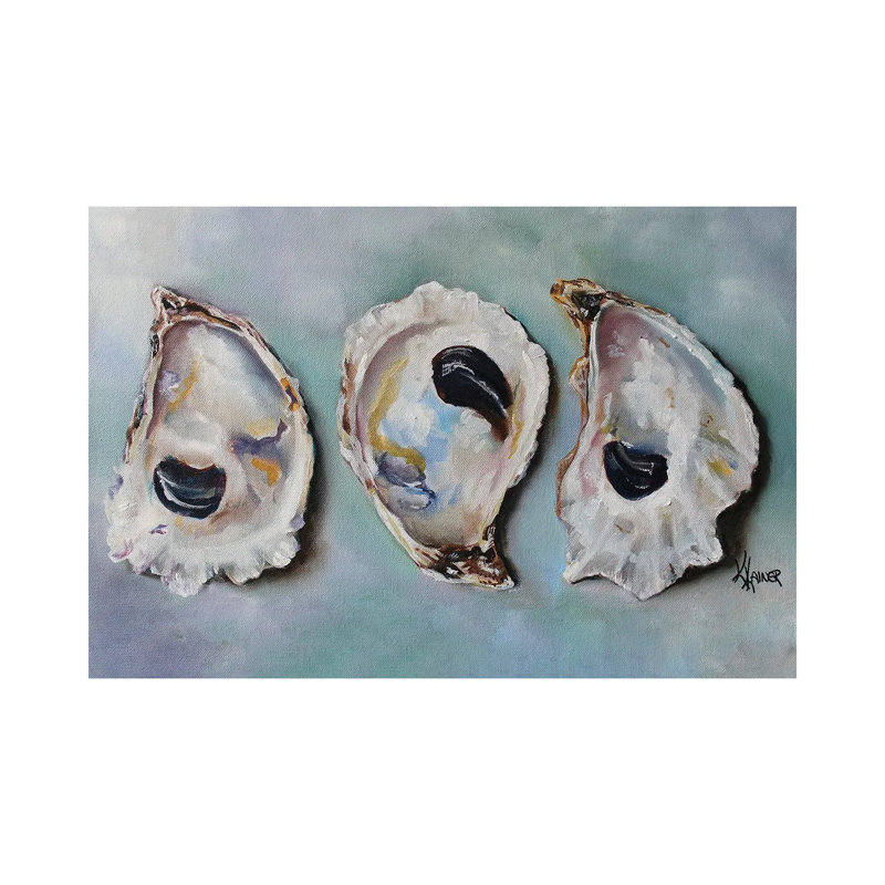 «Bay Oyster Shells» par Kristine Kainer, reproduction, H 32 po x l 48 po, Toile tendue, Sans cadre