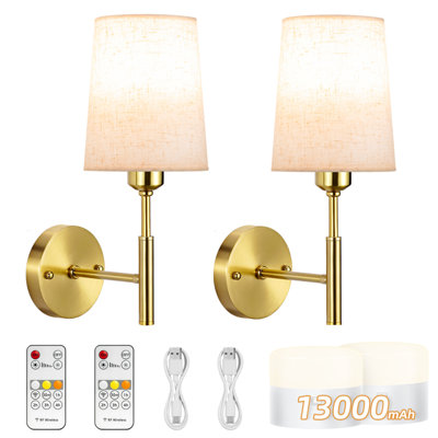 Ensemble de deux appliques murales, à piles, avec télécommande, applique murale rechargeable avec ampoules magnétiques 13 000 mah, lampe / lumières murales à intensité variable sans fil pour le couloir du salon de la chambre à coucher
