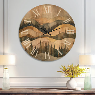 Oversized Woodland Silent Wood Wall Clock – Forest Leave Collage