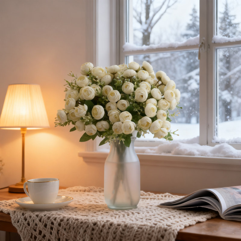 3 PCS de fleurs de fantaisie, fleurs de petits bourgeons de thé, décoration de bureau de fête de mariage, Blanc