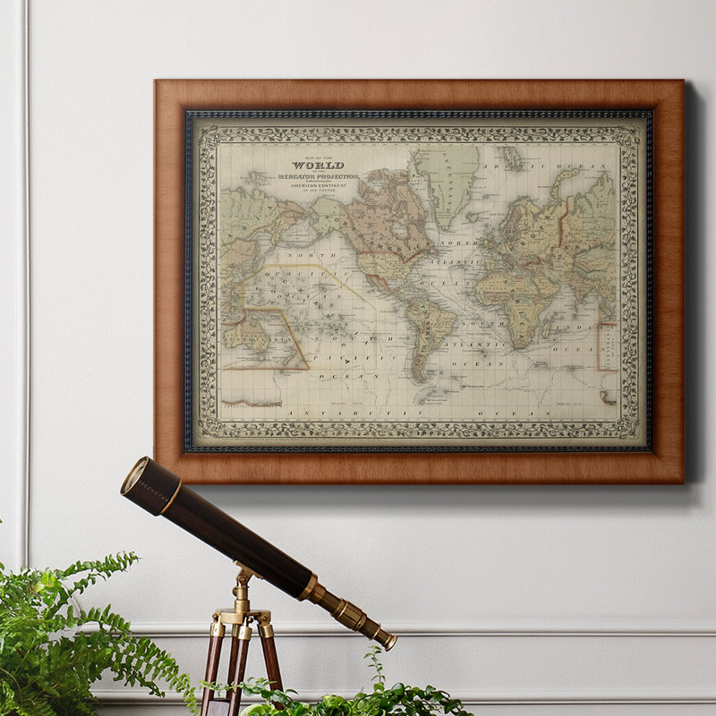 Toile encadrée de qualité supérieure de la carte du monde de Mitchell - prête à être accrochée, H 27 po x l 18 po x P 2,5 po