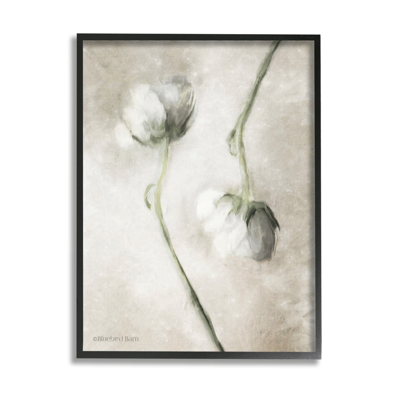 Art floral texturé noir sur fond blanc, H 24 po x l 30 po, Giclée encadrée noir minuit