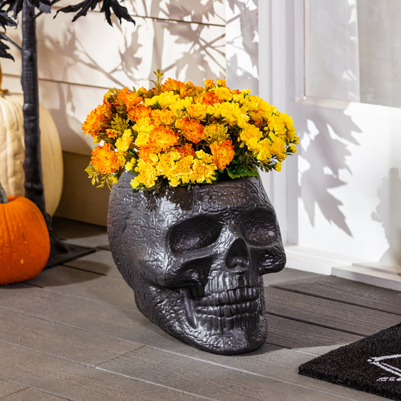 Pot à fleurs en forme de crâne de 11 po et porte-bonbon d'Halloween