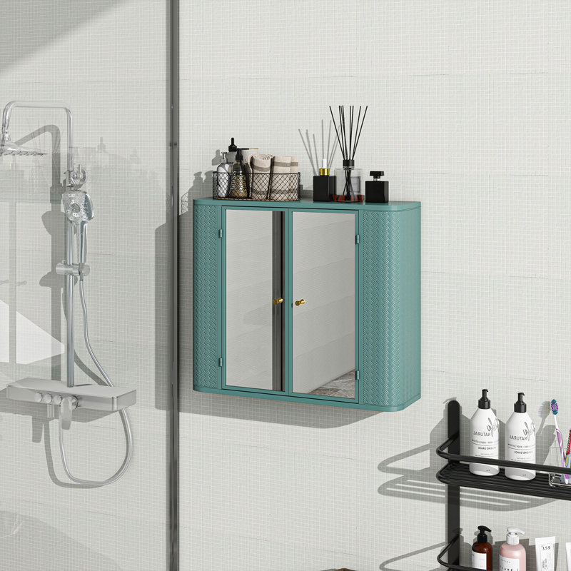 Armoire de salle de bain murale avec miroir vert armée, Vert d’armée