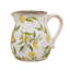 Ceramic Pitcher Vase With Lemon Motif, Rustic Textured Rim, Distressed Finish, And Versatile Decorative Functionality For Tabletops And Shelving.