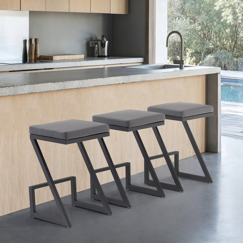 Chaise à hauteur de comptoir Ellen Modern, Gris clair, Argent argent, 3