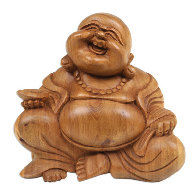 Bungalow Rose Handmade Blissful Buddha Wood Sculpture