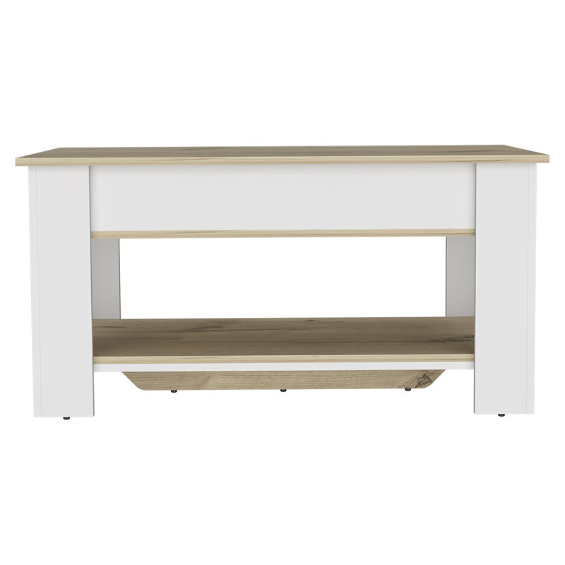 Austin 40" Wide Storage Table with 1 Extendable Shelf, 4 Legs and Lower Shelf, White, Light Oak/White
