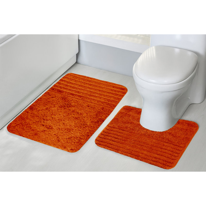 Chenille Soft High Density Anti Slip Linear Bath Mat Set, Orange