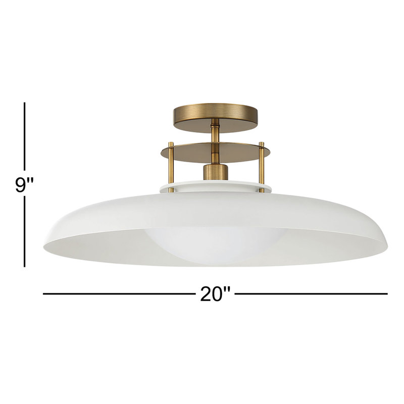 Plafonnier semi-encastré 1 lumière avec abat-jour en verre Jude , Laiton, Blanc