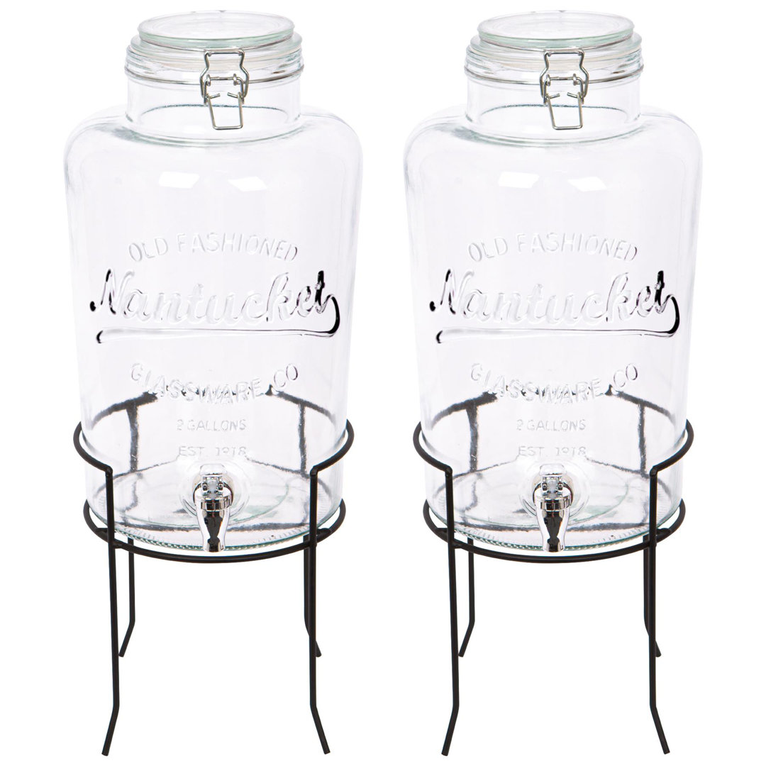 Rink Drink 2x Glass Drinks Dispensers with Tap & Stand