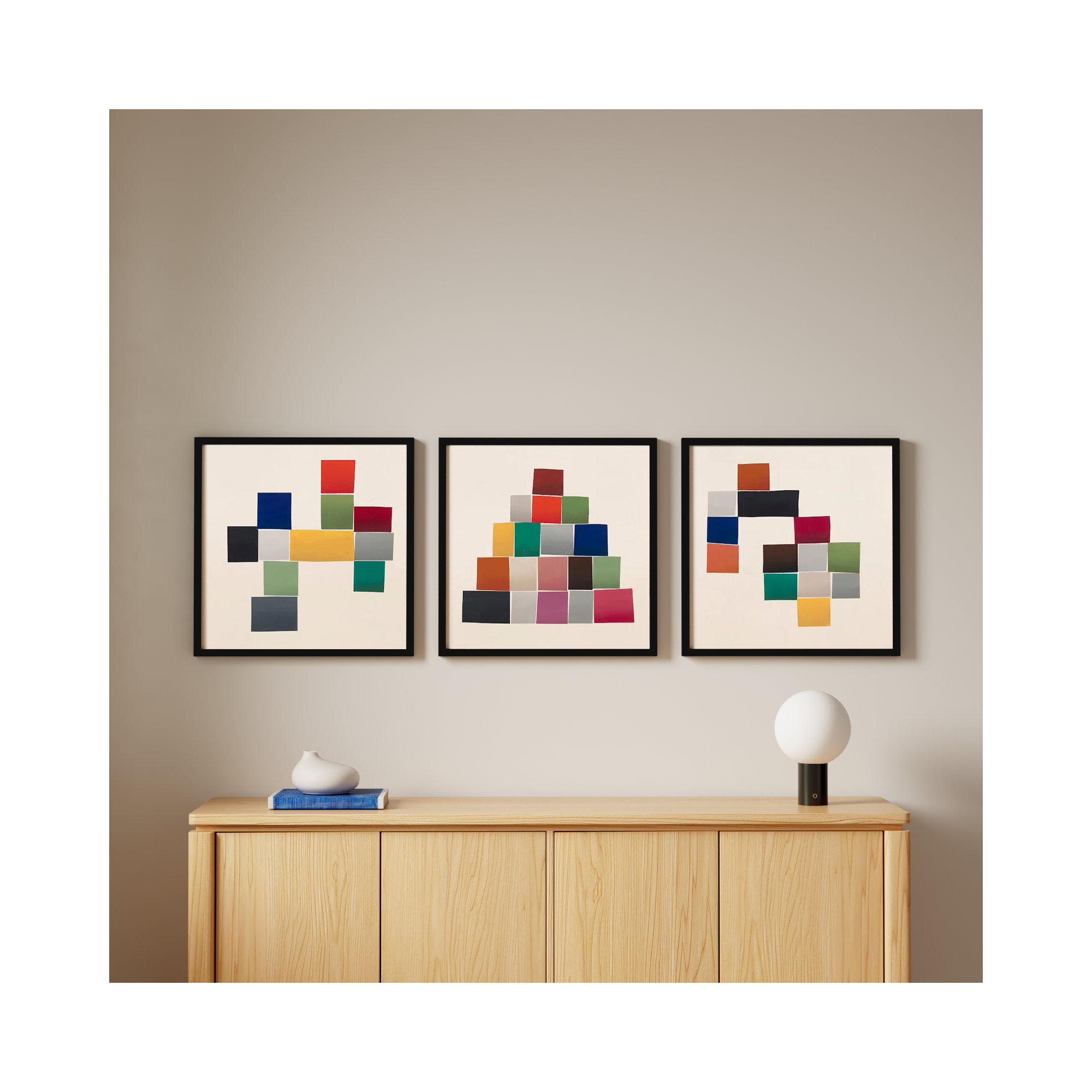 Jewels. Set Of 3 by Lee Lessem, Black Framed, 24" H x 24" W x 1.25" D