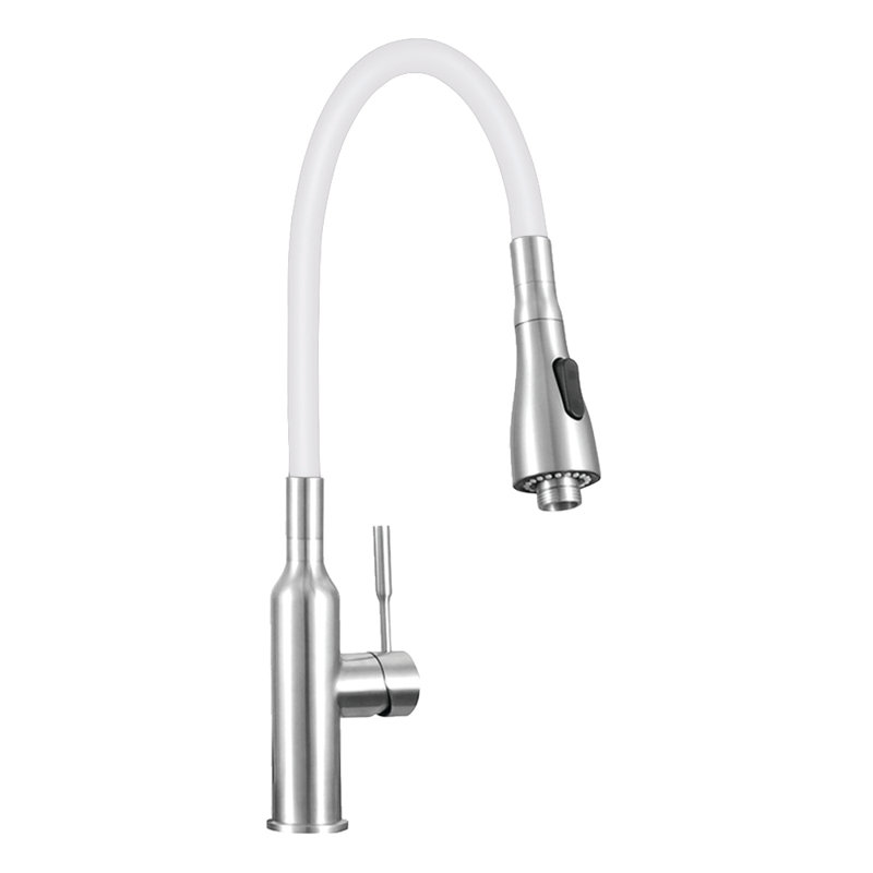 Flexible Multi-Function Faucet Single-Hole Laundry Faucet, Brushed Nickel/White