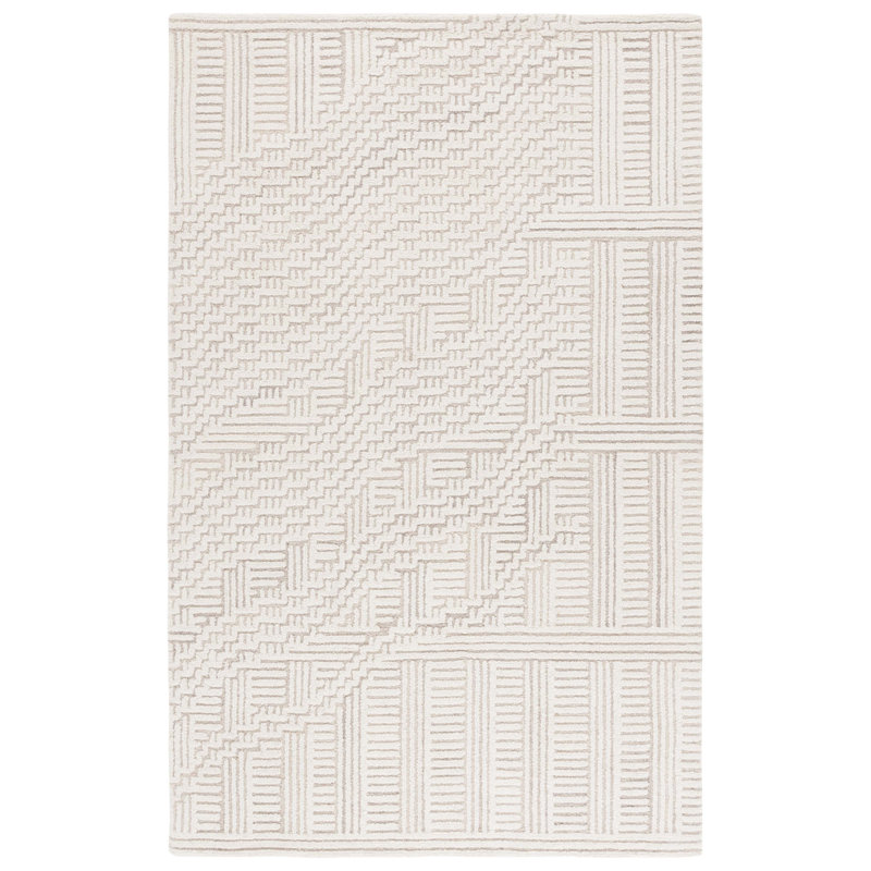 Tapis beige / ivoire en laine / coton touffeté à la main Derry 601, Rectangle 8 pi x 10 pi