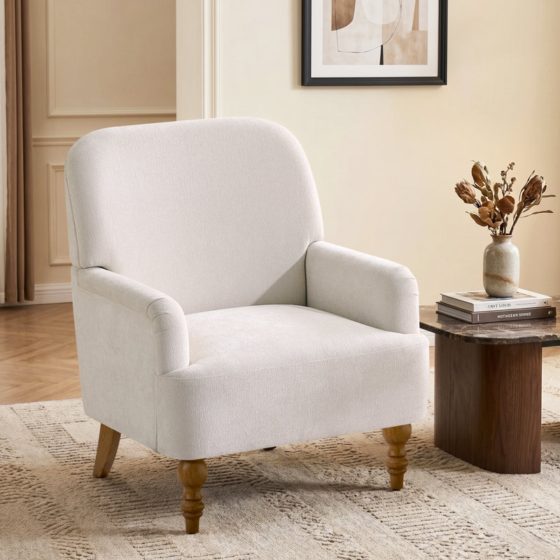 28.7" Upholstered Armchair With Tight Back And Solid Wood Legs, Beige
