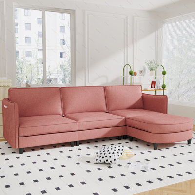 Canapé de grande taille à 3 places de 107,8 po, canapés en L avec repose-pieds mobile, accoudoirs avec poches, fauteuils en tissu modernes pour salon, appartement, bureau