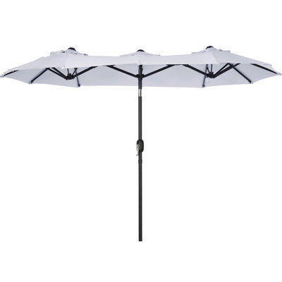 Outsunny Double-sided Patio Umbrella 9.5' Large Outdoor Market Umbrella with Push Button Tilt and Crank, 3 Air Vents and 12 Ribs, for Garden, Deck, Pool, White