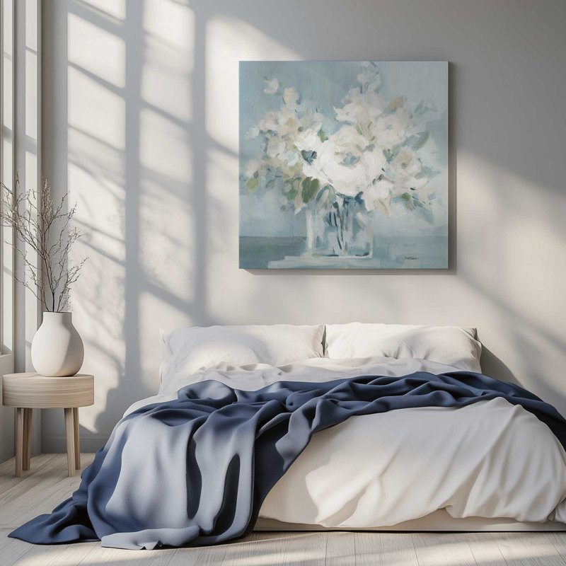 Motif de fleurs tranquilles,, Cadre flottant blanc opaque, H 24,75 po x l 24,75 po x P 1,75 po