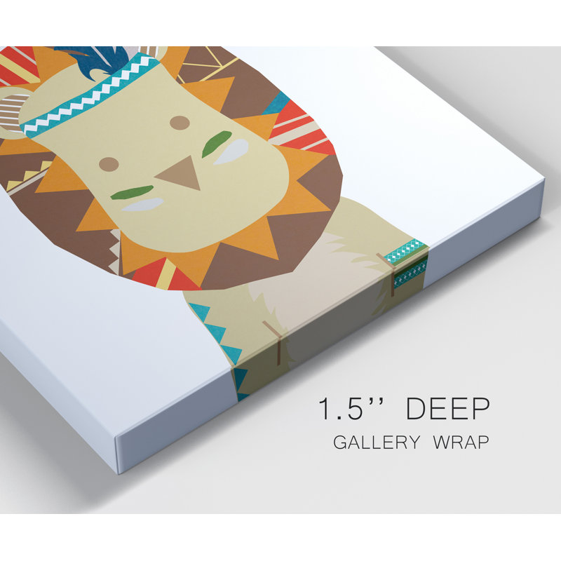 Boho lion - impression d'art graphique, H 60 po x l 40 po x P 1 po, Toile tendue, Pas de tapis