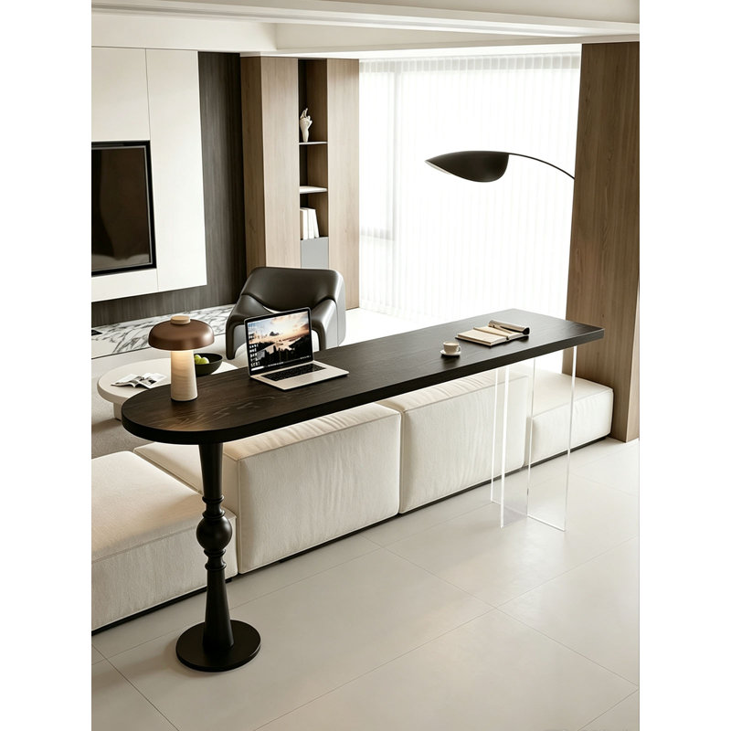 Table de bar moderne à hauteur de comptoir avec base en acrylique et bois massif, H 41,34 po x l 78,74 po x P 19,69 po